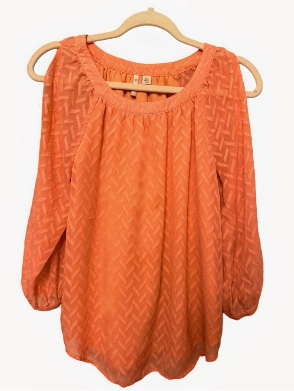 Cato XS Orange Textured Blouse | Cold Shoulder Cutout | Boho Flowy Top